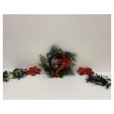 Christmas Decorations - Wreath, Lights, Floral Picks