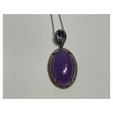 Sterling Silver 13x22mm Lavender Jade & Amethyst 1.5 in. Pendant...18 in. Necklace