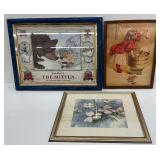 Framed Artwork - Jan Brett "The Mitten" Print, "A Busy Day" Print & Floral Watercolor Print