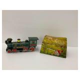 Vintage Marx Tin Litho Train Tunnel & Battery Operated Train Toy