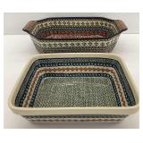 Two Hand Made in Poland Stoneware Baking Dishes
