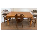 Wooden Dining Table with Three Spindle Back Chairs...see photos for condition
