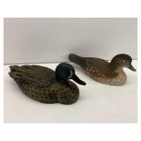 Pair of Signed Wooden Duck Figurines
