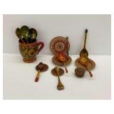 Russian Khokhloma Painted Wood Kitchenware Group