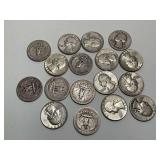 Mixed Lot of 17 Washington Silver Quarters