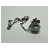 Sterling Silver Green Jade & Pink Tourmaline 1.25 in. Flower Vase Pendant...19 in. Necklace