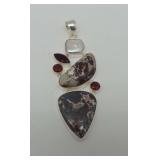 Sterling Silver Pendant with Pearl and Gemstones