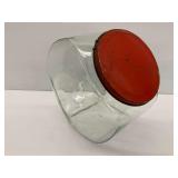 Large Glass Store Candy Jar with Red Metal Lid