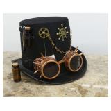 Steampunk Style Decorated Top Hat with Goggles