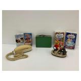 Bullfighter Figurine, VHS Tapes, Rotary Phone, and Craft Supplies