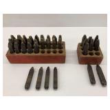 Large Set of Metal Stamping Punches with Wooden Holders