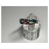 Sterling Silver, Pink Tourmaline & Multi Inlaid Opal Gemstone Ring...Size 8.75