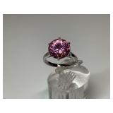 Sterling Silver Solitaire 10mm Brilliant Cut Pink CZ Gemstone Ring...Size 5.25