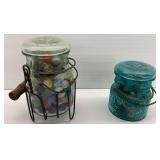 Two Vintage Glass Jars with Marbles