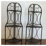 Two Wrought Iron Corner Display Shelves