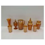 Carnival Glass Pitcher, Vases and Tumblers