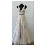 Paloma Blanca Size 10 Lace Wedding Gown with Embellished Belt - Mannequin Not Included