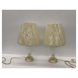 Pair of 3-Way Glass Table Lamps with Pleated Shades, work