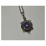 Sterling Silver 8x10mm Lavender Jade 1.25 in. Turtle Pendant...18 in. Boxlink Necklace