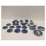 Occupied Japan Blue Willow and Floral Pattern Dish Group