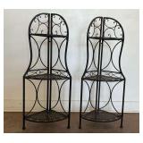 Two Wrought Iron Corner Display Shelves