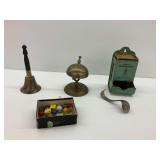 Oshkosh Implement Co. Match Holder, Marbles, Dice, and More