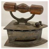 Antique Cast Iron Sadiron with Wooden Handle