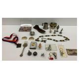 Pewter Figures, Enamel Hair Combs, Belt, Shoe Mold, and Other Items
