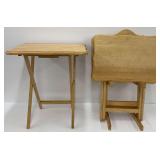 Three Wooden Folding TV Tray Tables with Stand