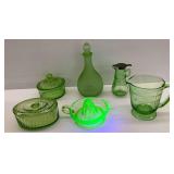 Uranium Glass Decanter, Juicer, Measuring Cup, and More