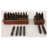 Large Set of Metal Stamping Punches with Wooden Holders