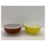 Two Pyrex Mixing Bowls - Yellow and Brown