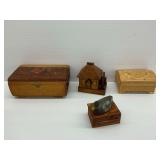 Carved Wooden Boxes and Duck Trinket Box