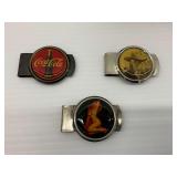 Three Vintage Money Clips - Coca-Cola, Hopalong Cassidy, and Marilyn Monroe