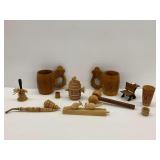 Collection of Wooden Carved Items Including Souvenirs From Russia