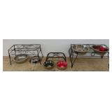 Elevated Dog Bowls with Stands and Toy Lot