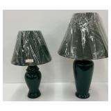Pair of Dark Green Table Lamps with Shades, work