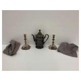 Reed & Barton Silverplated Coffee Pot with Candlestick Holders