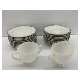 Mikasa Fine China Marlboro Japan 9267 Plates and Milk Glass Creamer & Sugar