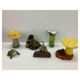 Frog and Mushroom Figurines and Vase