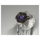 Sterling Silver, Amethyst & Multi Marcasite Gemstone Ring...Size 6