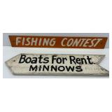 Vintage Fishing Contest & Boats for Rent Minnows Signs