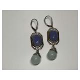 Sterling Silver Lavender & Green Jade w/CZ Accents 2.125 in. Leverback Dangle Earrings