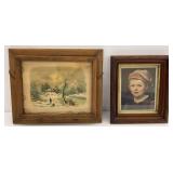 Antique Wall Hanging Magazine Rack and Portrait Print