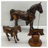 Vintage Metal Horse Figurines with Farmers & Merchants Bank Bell