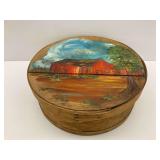 Vintage Seymour Woodenware Cheese Box with Folk Art Barn Painting