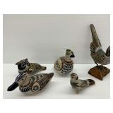 Signed Mexican Pottery Animal Figurines & Wooden Pheasant Sculpture