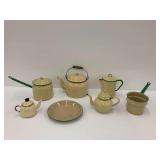 Enamelware Kitchenware Group with Teapots, Kettle, Pots and Plate