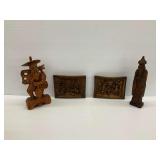 Hand Carved Wooden Asian Statues and Relief Plaques
