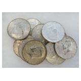 Ten Silver Kennedy Half Dollar Coins